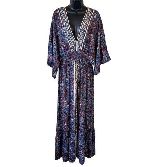 Celia B Maxi Dress - Xl Cranberry Navy Paisley - Picture 2 of 4
